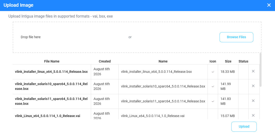 Connector image files selected for upload